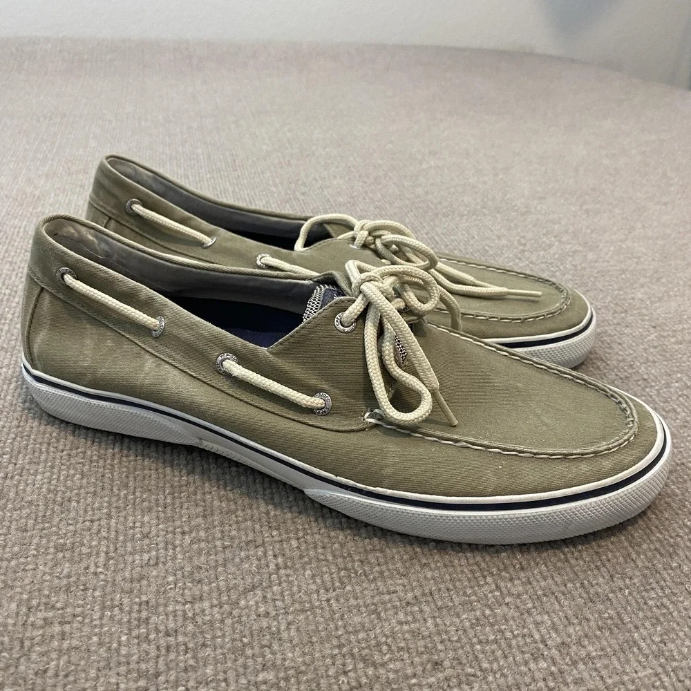 Sperry Top-Sider Boat Shoes Mens Size 13 Green Canvas Casual Deck Non-Slip